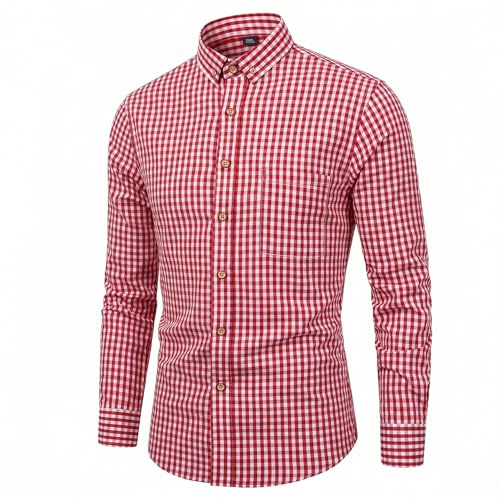 Aoouekul Trachtenhemd Herren Oktoberfest Outfit Hemd Kariertes Hemden Herren Langarm Kollokation Lederhose (DE/NL/SE/PL, Alphanumerisch, XL, Regular, Regular, Rosa)