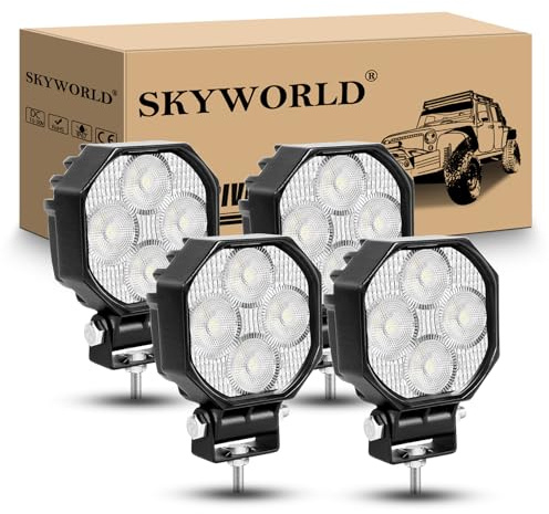 SKYWORLD 4 Pcs Mini LED Work Light, 2.8 Inch 16W Flood Driving Lights | 12V 24V Waterproof Work Offroad Fog Lights Lamp for Car Truck 4x4 SUV ATV Tractor Excavator Boat Motor Dirtbike, 6000K White