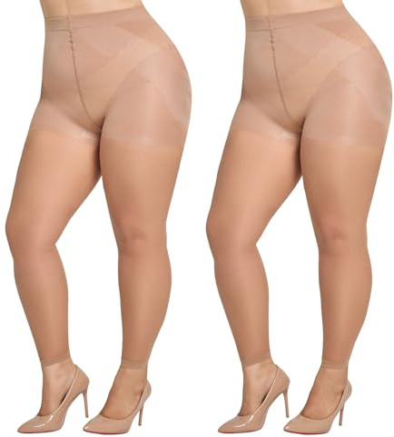 MANZI Bauchweg Strumpfhose Ohne Fuss Große Größen Shape Leggings Damen | Feinstrumpfhose Ohne Fuß Grosse Grössen 30 Den Schwarz Hautfarbe 2 Paar