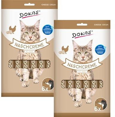 Dokas Nasch-Creme mit Käse für Katzen – 2 x 90g + Gratis-Sachet Leber (15g) | Cremiger Snack mit Hühnerbrust & Mozzarella | Belohnung & Topping | Ergänzungsfutter