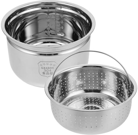 NUOBESTY Pentola Interna in Acciaio inossidabile per Cuociriso Elettrico con Cestello Vapore Separatore e Scolapasta per Riso Controllo Zuccheri e Cottura Versatile