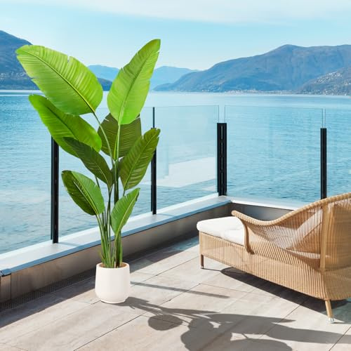 VGOBLO Bird of Paradise Plant Artificial 5.3Ft Tall Fake Tropical Palm Tree with Plastic Pot Silk Floor Plant for Indoor Outdoor Home Office Living Room Decor
