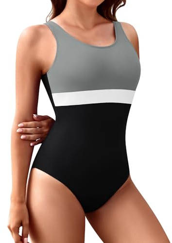 FemiChic Sport Badeanzug Damen Shape Badeanzüge mit Cups Bauchweg Schwimmanzug Sexy Einteilige Chlorbeständig Swimsuit für Wassersport Strandmode