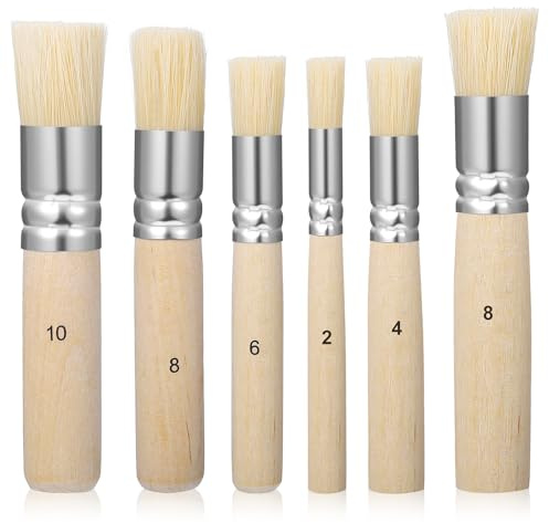 Juego de 6 pinceles redondos con plantilla de madera de alta calidad, pincel redondo de cerdas naturales, 6 tamaños para acrílico, óleo, acuarela, tiza, manualidades