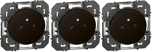 LEGRAND - Prise Electrique Murale 16A avec Terre dooxie Surface - Prise 2P + T Affleurante avec Fond Rétractable - Fabriqué En France - Noir (Lot de 3)