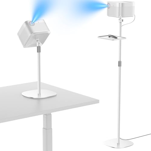 Support de projecteur au sol, hauteur réglable de 40 à 120 cm, tête pivotante à 360°, support métallique avec vis 1/4, compatible avec projecteurs, appareils photo (Blanc)