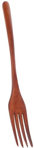 SEWACC Wooden Kitchen Utensil Long Handle Fork 8.86 Inch Ergonomic 3-Prong Salad Mixing Fork for Cooking Pasta Grill and Fruit