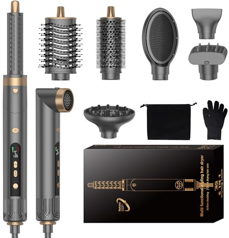 OKWRAP Secador Moldeador de Pelo 7 en 1 Airstyler, Moldeador de Pelo 110000 RPM, Incluye Cepillo Secador de Pelo Rizador Cepillo de Aire Caliente y Alisador de Pelo, 300 Millones de Iones Hidratantes