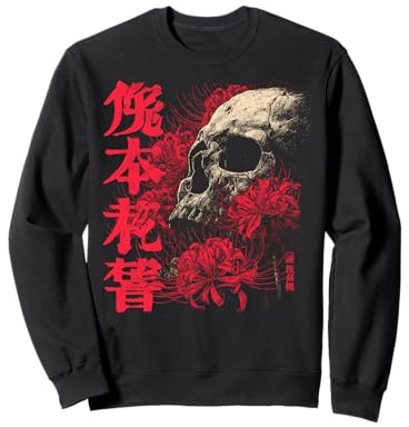 Rosso Ragno Giglio Fiore Cranio Scheletro Anime Giapponese Felpa