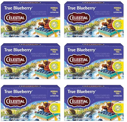 Celestial Seasonings True Blueberry Herbal Tea Bags, Caffeine Free, 20 Bags Box (Pack of 6)