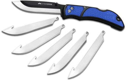 OUTDOOR EDGE 3.5 RazorLite EDC Knife. Pocket Knife with Replaceable Blades and Clip. Perfect For Hunting & Skinning Deer. Blue with 6 Blades