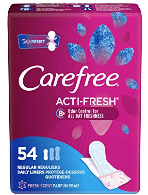Carefree Acti-Fresh Body Shaped Regular Pantiliners, Fresh Scented, 54 Count (Pack of 1), Package May Vary