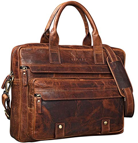 STILORD Leander Grand Sac d'affaires en Cuir Besace pour Ordinateur Portable Sacoche à l'Épaule Serviette Bandoulière Unisexe Vintage Couleur:Kara - Cognac