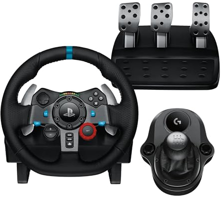 Logitech G29 Driving Force Volant de Course avec Levier de Vitesse Pédales, Retour de Force Réaliste, Palettes en Acier Inoxydable, Rotation du Volant à 900°, Prise EU, PS4/PS3/PC - Noir