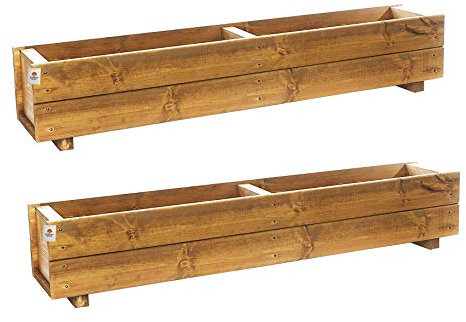 Set of 2 x 120cm Wooden Trough Planters - Large Wood Plant Trough Container Box
