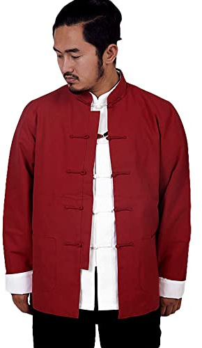 ZooBoo Men's Cotton Kung Fu Coats Tang Suit Long-sleeved Jackets (M, Red)