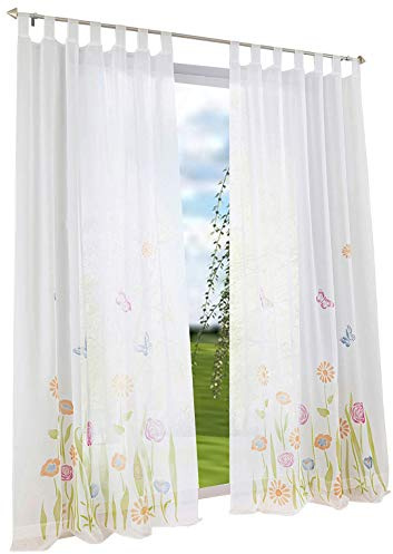 BAILEY JO 1er-Pack Gardine Schlaufen Floral Gardinen Mit Blumen Schmetterling Transparent Voile Vorhang (BxH 150x225cm, grün)