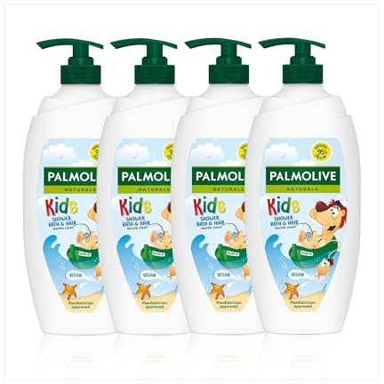 Palmolive Naturals Kids Shower Gel 4x750ml pump vitamin E body wash to nourish skin, leaves skin feeling soft, with plant-based almond milk, ingredients of 95% natural origin*