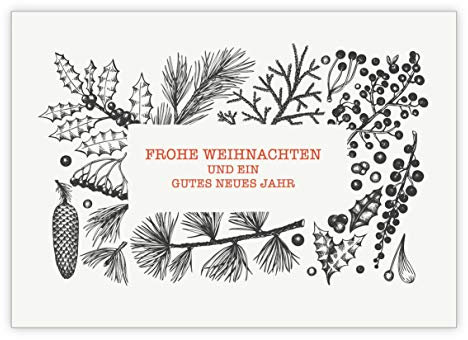 16x Klassische botanische Weihnachtskarte mit Zapfen und Tannen grün • Klappkarten Set mit Umschläge zum Weihnachts-Fest, Neujahr für Familie, Freunde, Kollegen aus der Firma