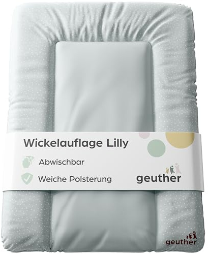 Geuther Wickelauflage abwaschbar 52x72 cm | Wickelunterlage Lilly für Wickelregal Clarissa & andere | Sicher dank erhöhtem Rand & Kopfschutz | Wickeltischauflage | Design Sprinkeled Grey