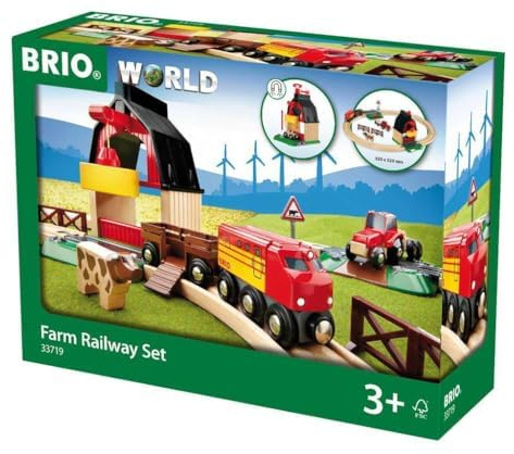 BRIO World 33719 Bahn Bauernhof Set - Holzeisenbahn mit Bauernhof, Tieren und Holzschienen - Kleinkinderspielzeug empfohlen ab 3 Jahren & Bahn 33402 - Mittleres Schienensortiment