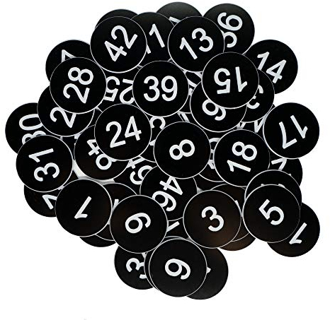 Nummernschilder aus Kunststoff, graviert, nummeriert, ID-Anhänger, Schlüsselanhänger, ohne Loch (1–50, Schwarz)