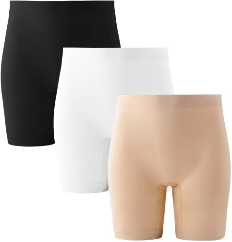 INNERSY Short Femme sous Jupe Legging Court Eté Anti Frottement Seamless Shorty Boxer Lot de 3 (M, Noir/Blanc/Beige)