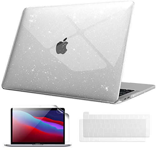 Fintie Hülle Kompatibel mit MacBook Pro 13 Zoll M2/M1 (2022-2016) | A2338/A2289/A2251/A2159/A1989/A1706/A1708, Schutzhülle + Tastaturabdeckungen + Displayschutzfolie, Transparent(Glitzer)