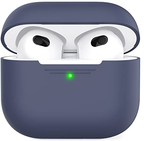 AHASTYLE AirPods 3 Hülle Silikon Schutzhülle und Haut Case für AirPods 3 [Front-LED Sichtbar] [Kabelloses Laden] Kompatibel mit AirPods 3 2021 (Ohne Karabiner, Mitternachtsblau)