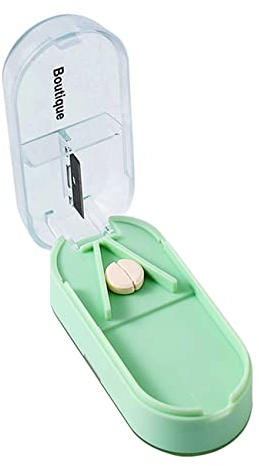 EasyULT Tablettenteiler Pillenteiler, Große und Kleine Tabletten, Medikamententeiler mit Aufbewahrungsfach, Teilt Pillen Exakt, Für Tabletten in ein Halbes Viertel Schneiden (Grün)