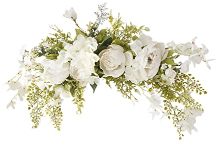 INIFLM Künstliche Pfingstrosenblume, Girlande für Haustür, Hochzeitsbogen, Blumen, 74 cm, Frühlingsblumen, Girlanden mit Hortensie für Heimwanddekoration (weiß)