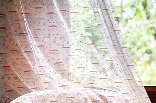 Ambesonne Tea Party Tulle Curtains with Rod Pocket, Doodle Style Crockery Illustration of Floral Patterned Kettles and Cups, Sheer Drape for Wedding Party 2 Panels, 108 x 72, Red Black White