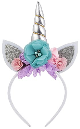 Nishine Glitzer Einhorn Horn Stirnband Katze Ohr Blume Stirnbänder Zubehör für Einhorn Geburtstag Party Supplies