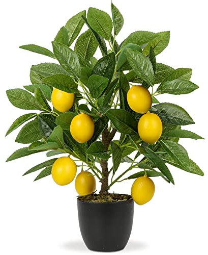 Hollyone 40CM Artificial Lemon Plant in Pot, Fake Potted Plant Decorative Faux Plants, Small Faux Lemon Tree for Bedroom, Living Room, Bathroom, Desk, Table, Kitchen, Home Decor