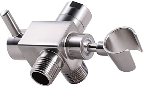 G-Promise 3-Wege-Duschumsteller aus Metall mit Abschalteinstellung und Handhalterung, 4 Einstellungen, Umsteller für festen Regenduschkopf und Handheld, universelles Bad-Ersatzteil (gebürstetes