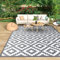 MOKANI Large Outdoor Rug for Patios Waterproof, Anti-slip Plastic Straw Garden Mat Carpet UV Resistant Indoor Area Rugs for Camping, Deck, Beach, Picnic, Backyard (150x240cm, Grey & White)