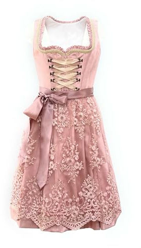 DRESSFIRE Damen Dirndl Springflower in Rosa | Midi Dirndl 60cm | Florales Trachtenkleid mit Schürze | Feminin & Elegant
