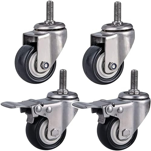 NOKTAI Lenkrollen, Plattenrollen, robuste Lenkrollen für Möbel, M8/M10/M12-Gewinde, 38,1 cm (15 Zoll), Edelstahl 304, Halterung, 300 kg, geräuschlos, PU mit Bremse, drehbar, kleine Rollen