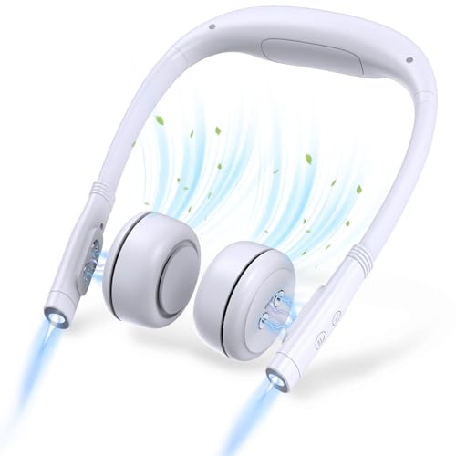 Lopnord Neck Fan with Book Light, Portable Charger, Rechargeable Book Lights for Reading at Night, Neck Fans for Outdoor Camping, with Portable 5000mah Charger for VR Headset/Smartphone/Earbuds