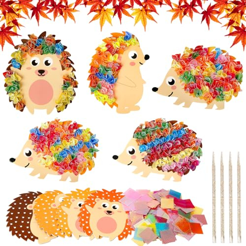 MONCAP 9STK Igel Bastelsets Kinder Igel Basteln Herbst Kreativsets Igel Kreative DIY Kunst und Handwerk Herbstdeko Bastelset mit Pailletten Moosgummi für Jungen Mädchen Herbst Geschenk