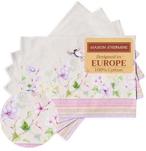 Maison d'Hermine Platzsets 100% Baumwolle (33cm x 48 cm, 4er-Set) | Waschbar wiederverwendbar für Zuhause Küche Esszimmer Party Hochzeit Restaurant Frühjahr Sommer - Magnolia Mornings