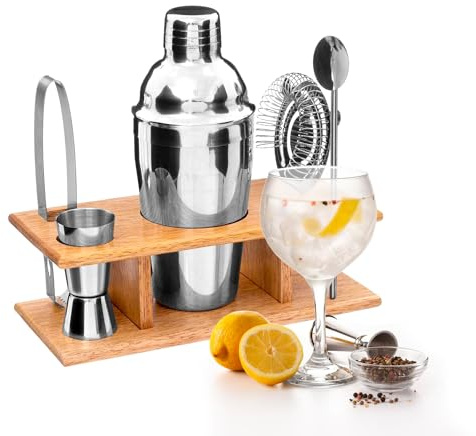 Avilia Paquete de cócteles de 6 Piezas – Juego para cócteles con coctelera, Mezclador y Accesorios | Acero Inoxidable y Madera, Ideal para Principiantes y Profesionales