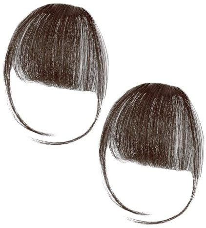 EUPSIIU 2 Stücke Clip in Pony Hair Bangs Clip in Extensions, Haarverlängerung Clips, Natürliche Clips in Pony Haarteil für Frauen Pony Extension Echthaar für Das Tägliche Tragen (DunkelBraun)
