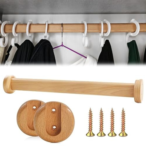 Kleiderstange Schrank Schrankstangen aus Holz for Aufhängen von Kleidung, dicke, polierte Garderobenstange for Bekleidungsgeschäfte, Bücherregale, Schuhschränke, Regale, ovale Gardinenstange aus Natur