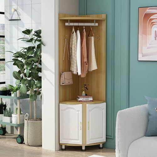 CUNTO SBCWH 71 hoher Eckschrank, Badezimmer-Bodenschrank, freistehende Garderobe, Schuhaufbewahrung, geeignet für Schlafzimmer, Hotels und Schlafsäle (Farbe: Heller Walnuss-A)