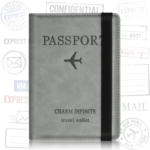 FlyWave Reisepasshülle, Passport Cover für Damen Herren, Reisepasshalter mit RFID-Blocker, Reisepass Hülle für Reisedokumente, Ausweistasche, Kreditkarten Schutzhülle| Grau