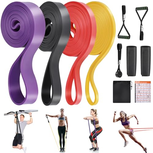 Fentar Widerstandsbänder Krafttraining, Fitnessbänder mit 4 Widerstandsstufen, Starke Klimmzug Bänder, Resistance Bands, Widerstandsbänder Set mit Griffen Türanker Tragetasche für Männer Frauen