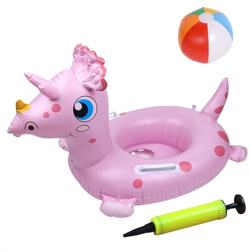 AYNKH Pool Inflatables for Kids, Pack of 3 Swimming Pool Toys Dinosaur Unicorn Rubber Ring 12 Inch Beach Ball and Inflator, Durable PVC Pool Floats for Summer Beach Water Party (Pink)