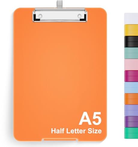Hongri A5 Clipboard with Storage, Metal Retractable Pen Holder, 6 x 9'' Nursing Plastic Foldable Clip Board, Office Supplies, School Supplies, Menu Box for Work, Orange