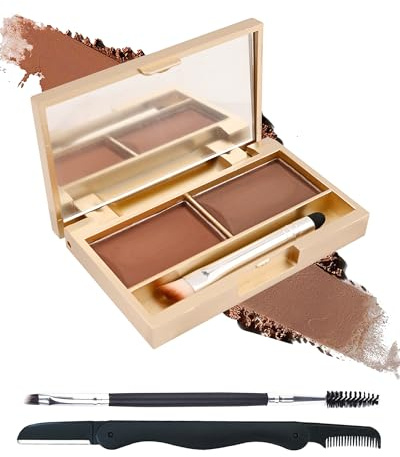 Augenbrauenpulver Palette-2 Farben DunkelBrown Wasserfeste für Frauen | Eyebrow Powder Langanhaltende Natürlicher Augenbrauenfarbe,Definition & Fülle der Augenbrauen, Brow Kit mit Spiegel